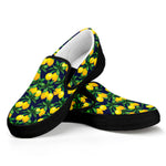 Tropical Lemon Pattern Print Black Slip On Shoes