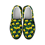 Tropical Lemon Pattern Print Black Slip On Shoes