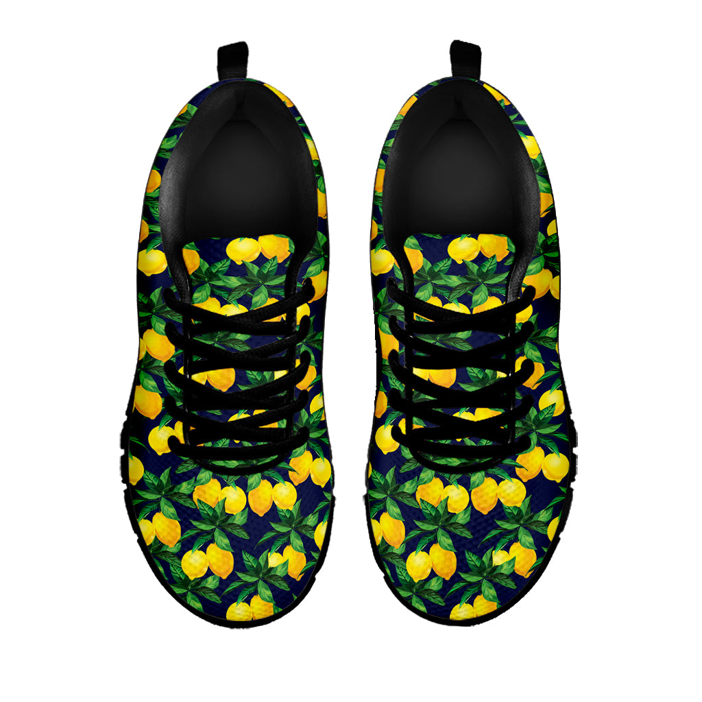 Tropical Lemon Pattern Print Black Sneakers