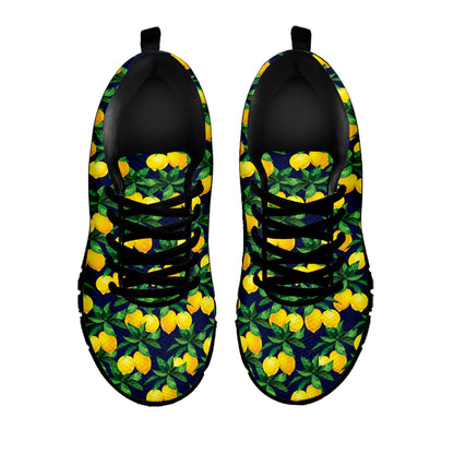 Tropical Lemon Pattern Print Black Sneakers