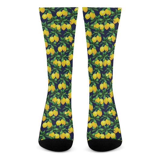Tropical Lemon Pattern Print Crew Socks