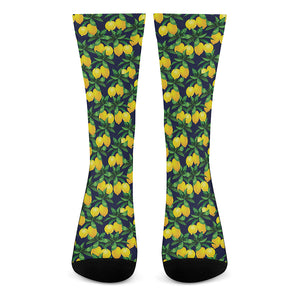 Tropical Lemon Pattern Print Crew Socks
