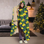 Tropical Lemon Pattern Print Hooded Blanket