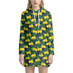 Tropical Lemon Pattern Print Hoodie Dress