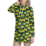 Tropical Lemon Pattern Print Hoodie Dress