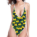 Tropical Lemon Pattern Print One Piece High Cut Swimsuit