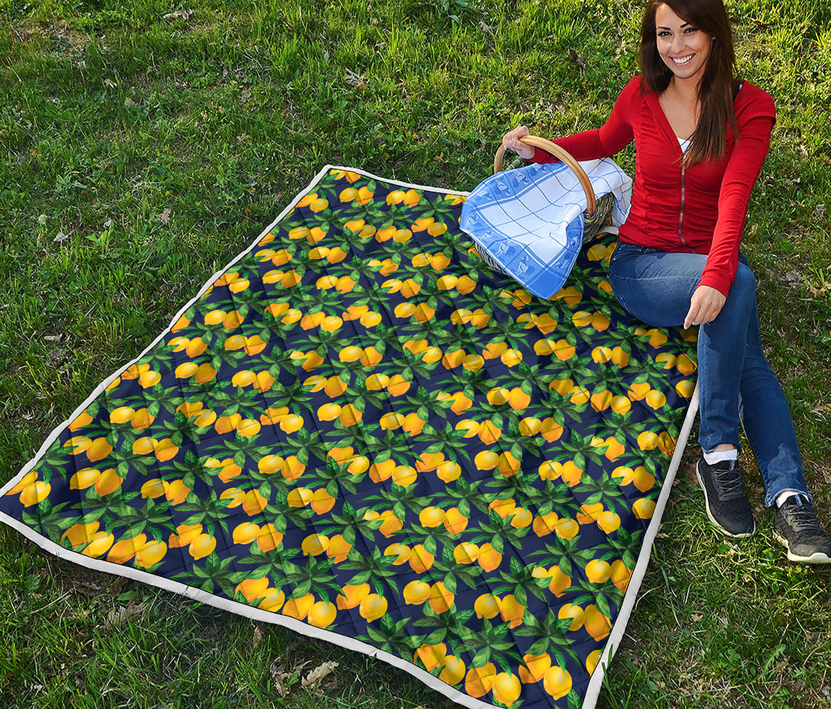 Tropical Lemon Pattern Print Quilt