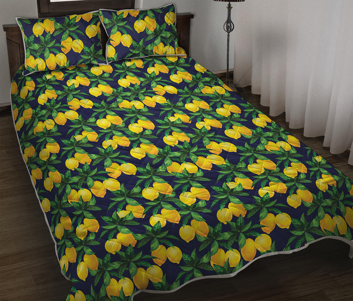Tropical Lemon Pattern Print Quilt Bed Set