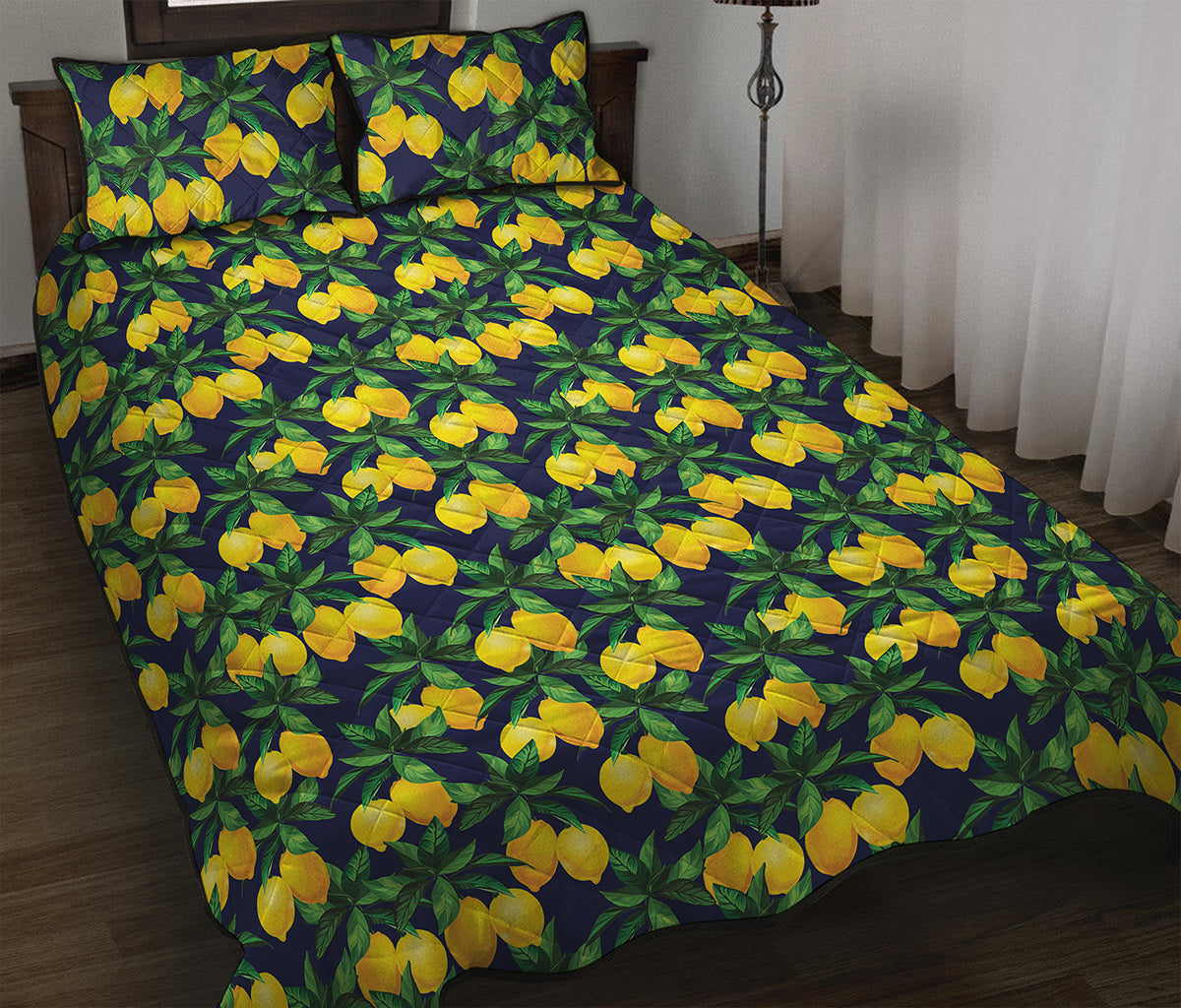 Tropical Lemon Pattern Print Quilt Bed Set