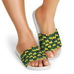 Tropical Lemon Pattern Print White Slide Sandals