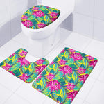 Tropical Lotus Pattern Print 3 Piece Bath Mat Set