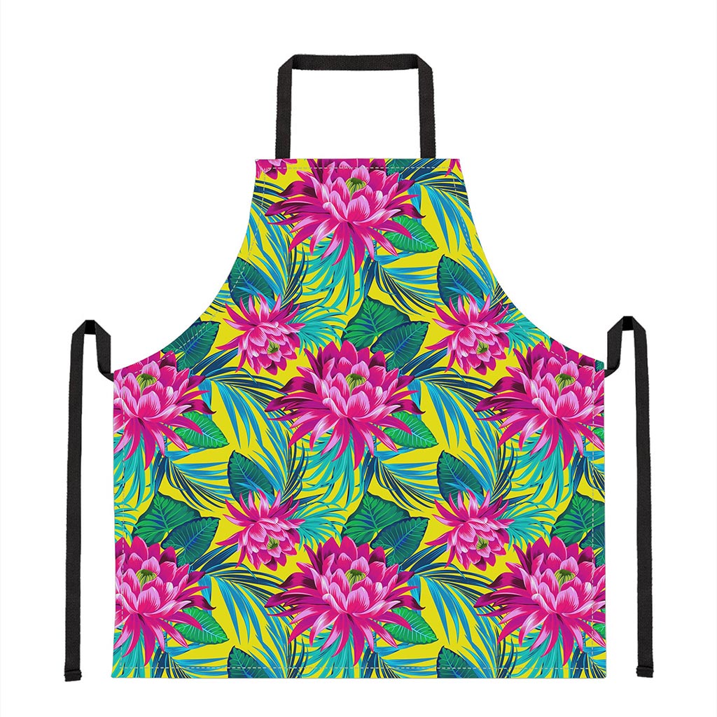 Tropical Lotus Pattern Print Apron