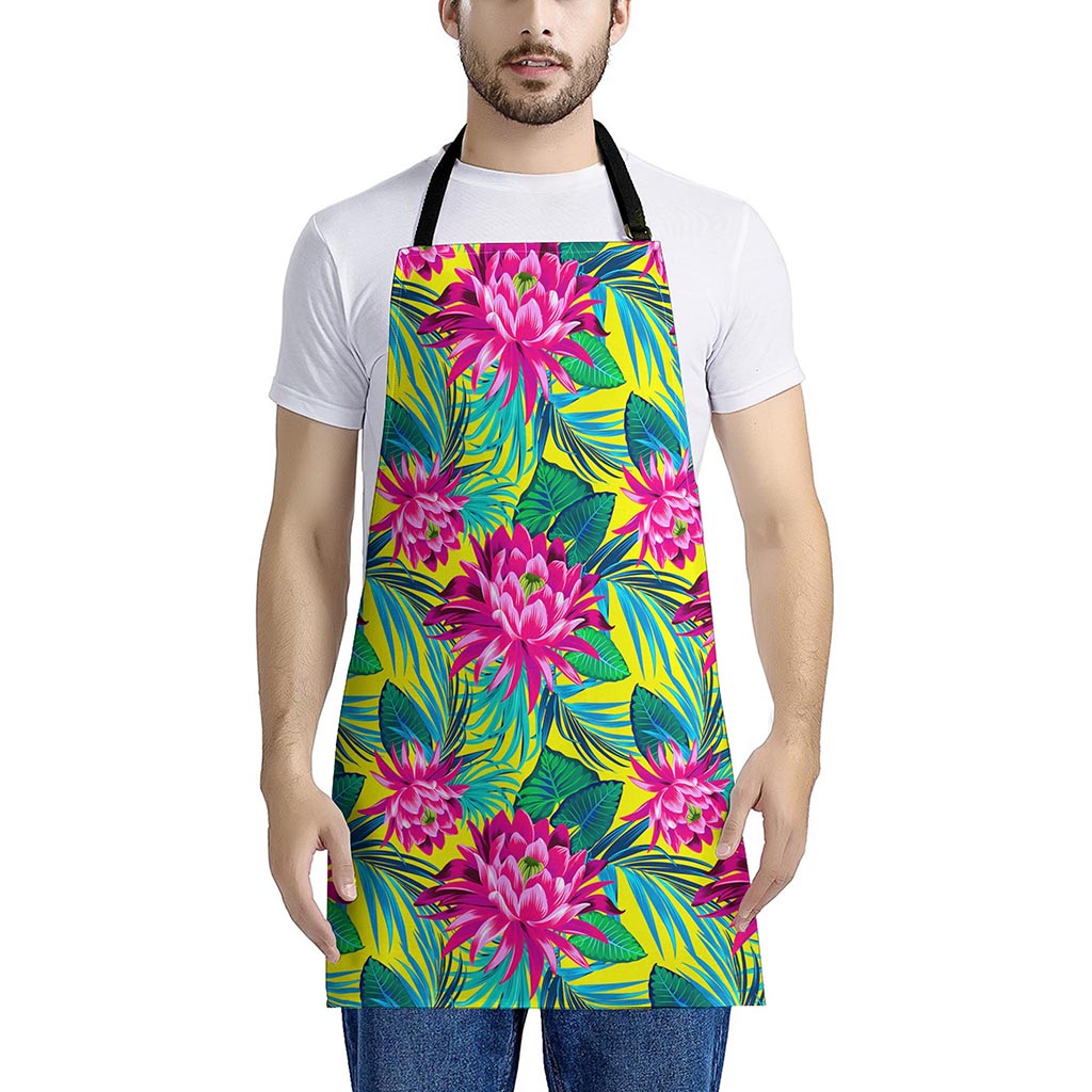Tropical Lotus Pattern Print Apron