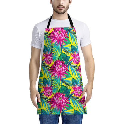 Tropical Lotus Pattern Print Apron