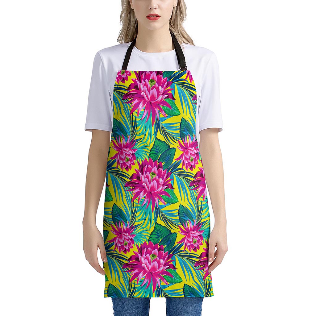 Tropical Lotus Pattern Print Apron