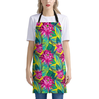 Tropical Lotus Pattern Print Apron