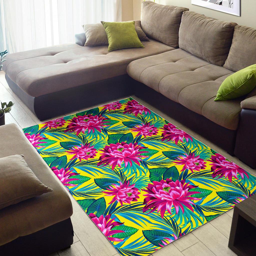 Tropical Lotus Pattern Print Area Rug GearFrost