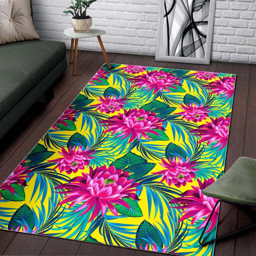 Tropical Lotus Pattern Print Area Rug GearFrost