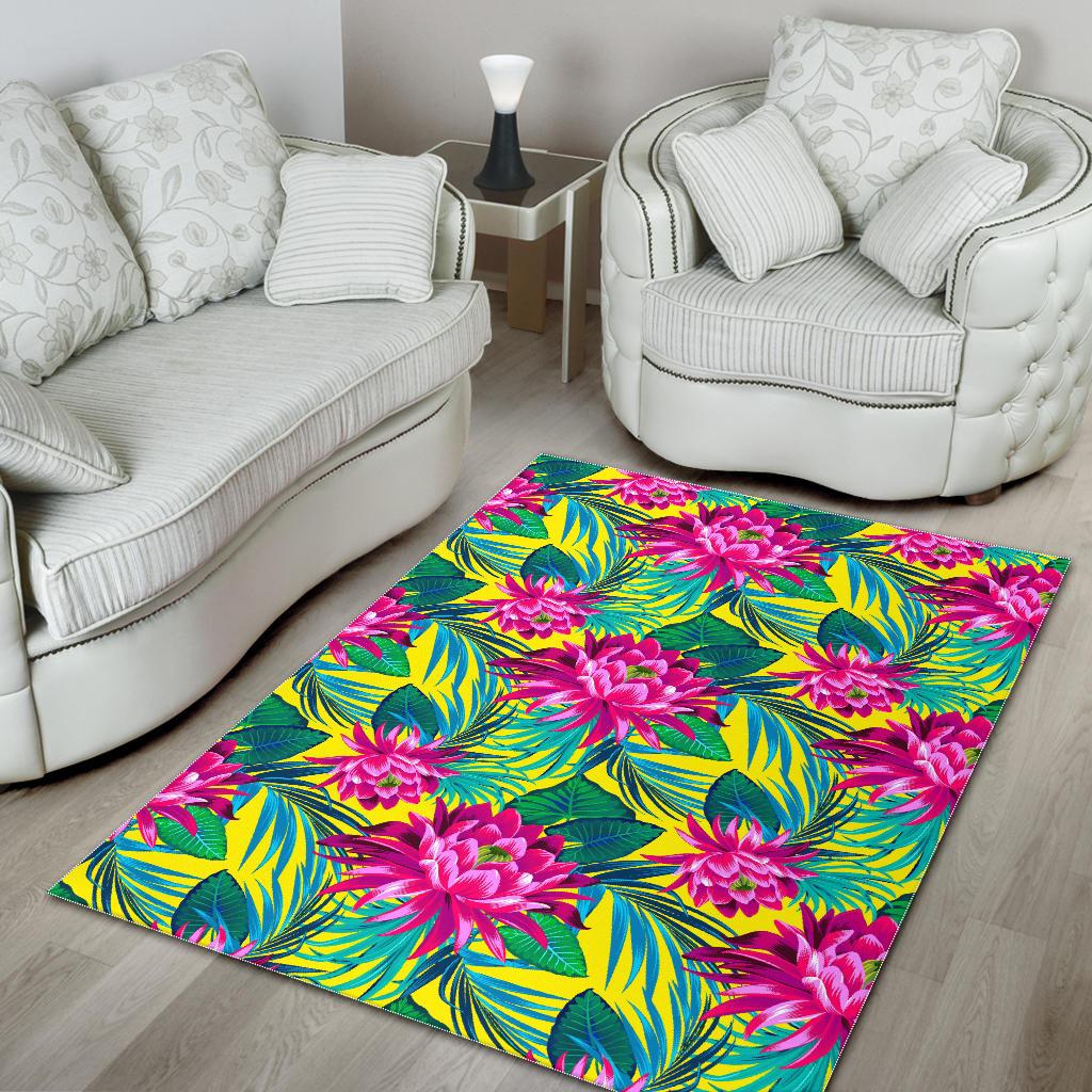 Tropical Lotus Pattern Print Area Rug GearFrost