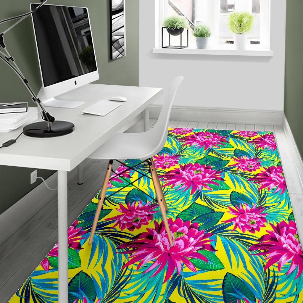 Tropical Lotus Pattern Print Area Rug GearFrost