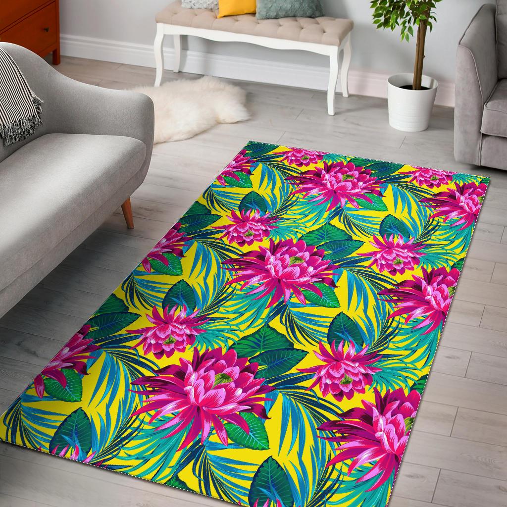 Tropical Lotus Pattern Print Area Rug GearFrost
