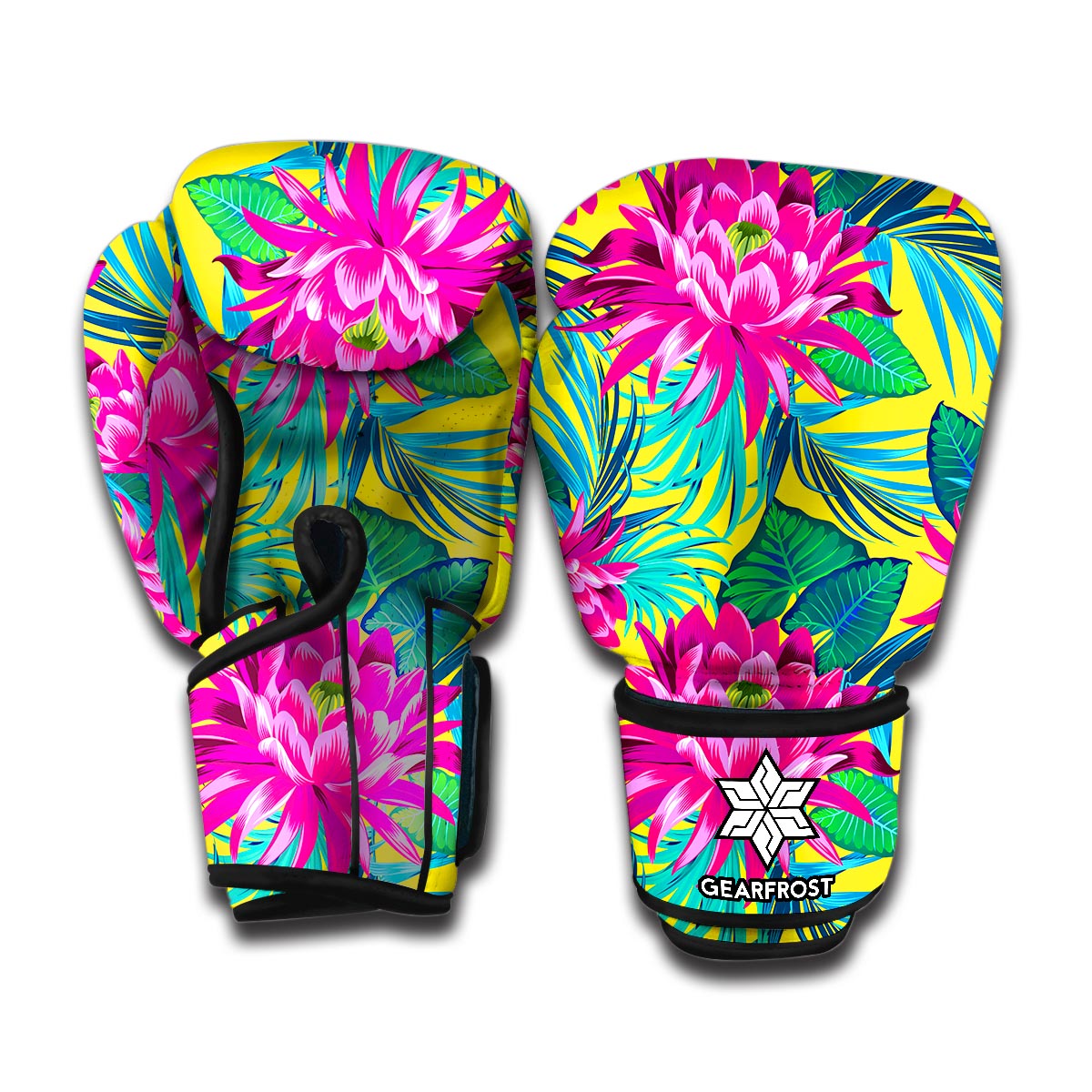 Tropical Lotus Pattern Print Boxing Gloves