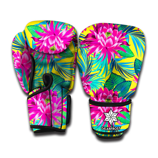 Tropical Lotus Pattern Print Boxing Gloves