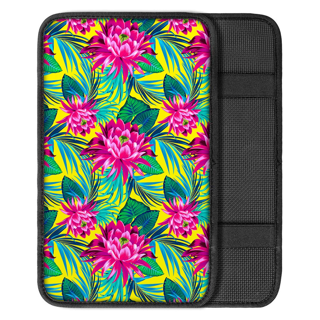 Tropical Lotus Pattern Print Car Center Console Cover