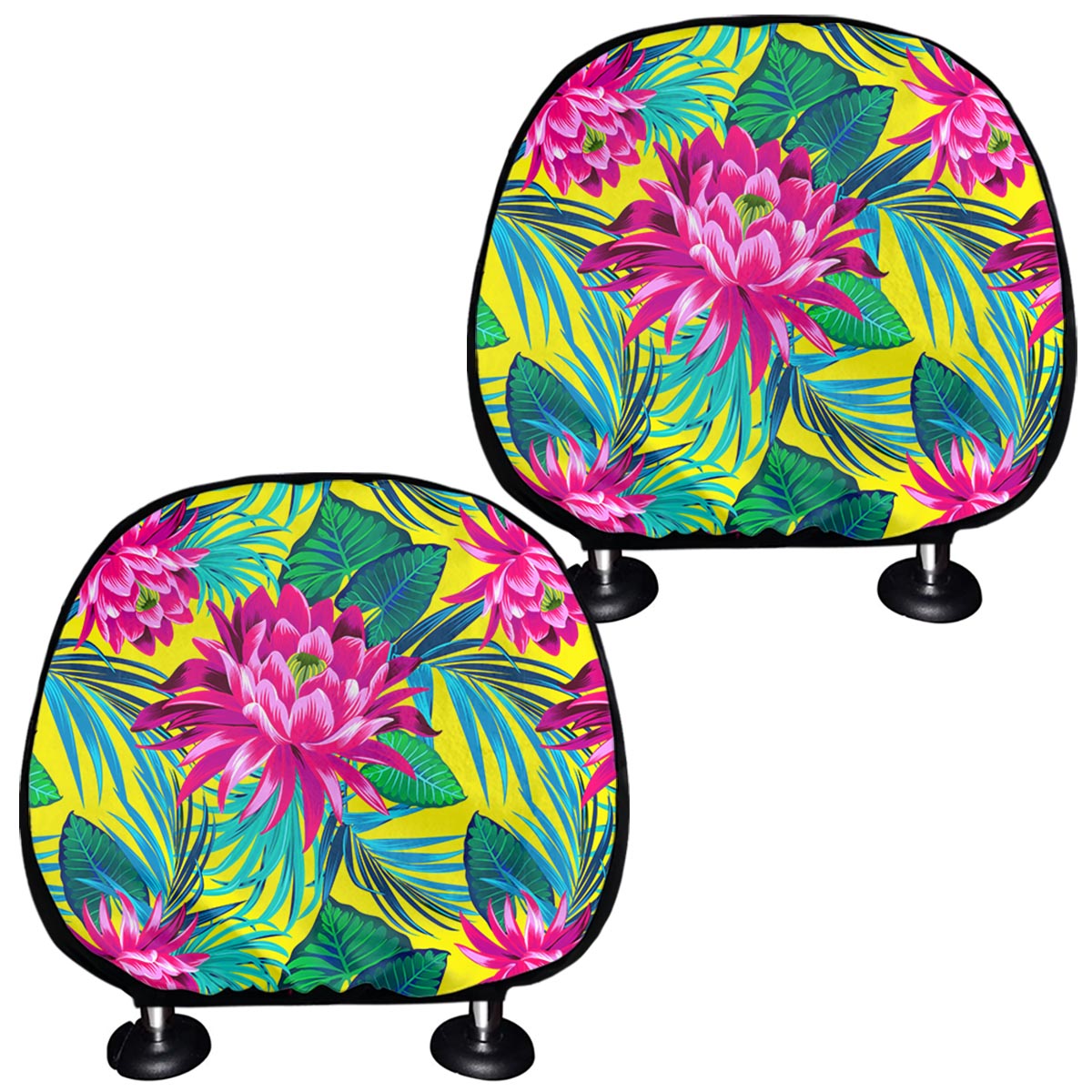 Tropical Lotus Pattern Print Car Headrest Covers