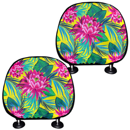 Tropical Lotus Pattern Print Car Headrest Covers