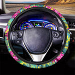 Tropical Lotus Pattern Print Car Steering Wheel Cover