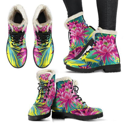 Tropical Lotus Pattern Print Comfy Boots GearFrost