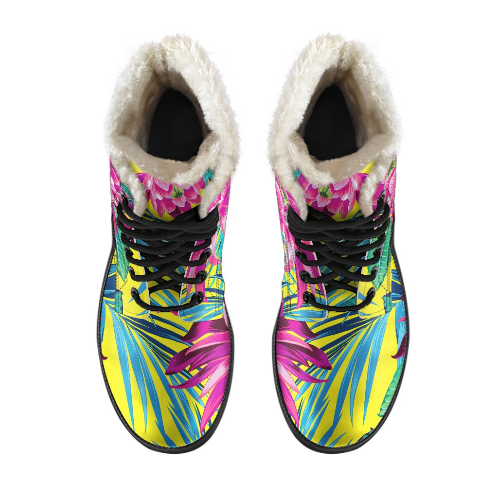 Tropical Lotus Pattern Print Comfy Boots GearFrost