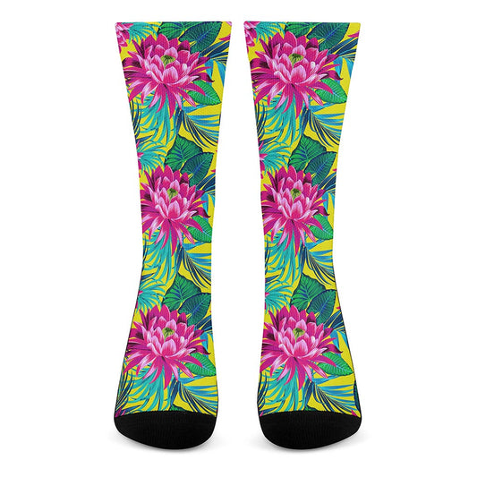 Tropical Lotus Pattern Print Crew Socks