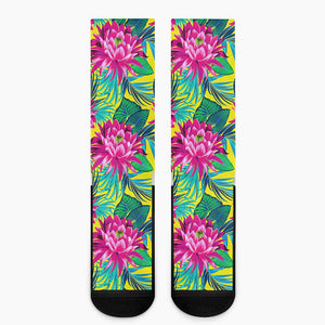 Tropical Lotus Pattern Print Crew Socks