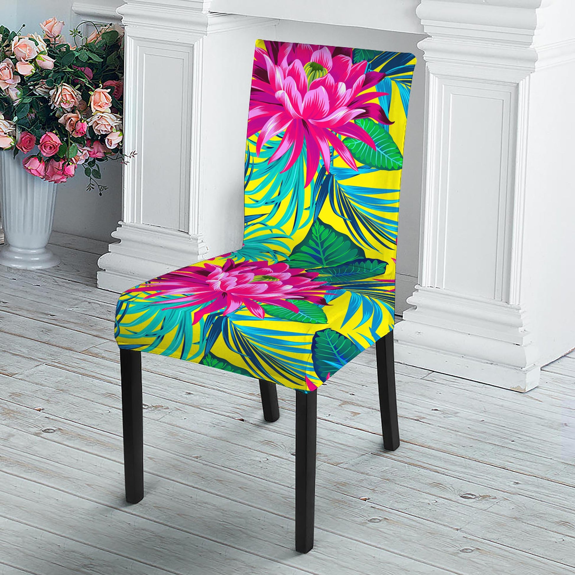 Tropical Lotus Pattern Print Dining Chair Slipcover