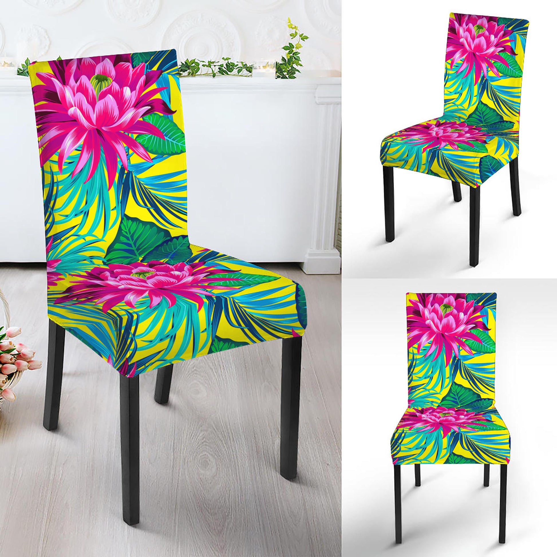 Tropical Lotus Pattern Print Dining Chair Slipcover