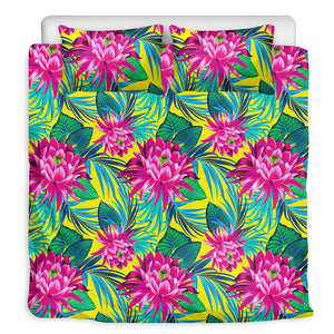 Tropical Lotus Pattern Print Duvet Cover Bedding Set