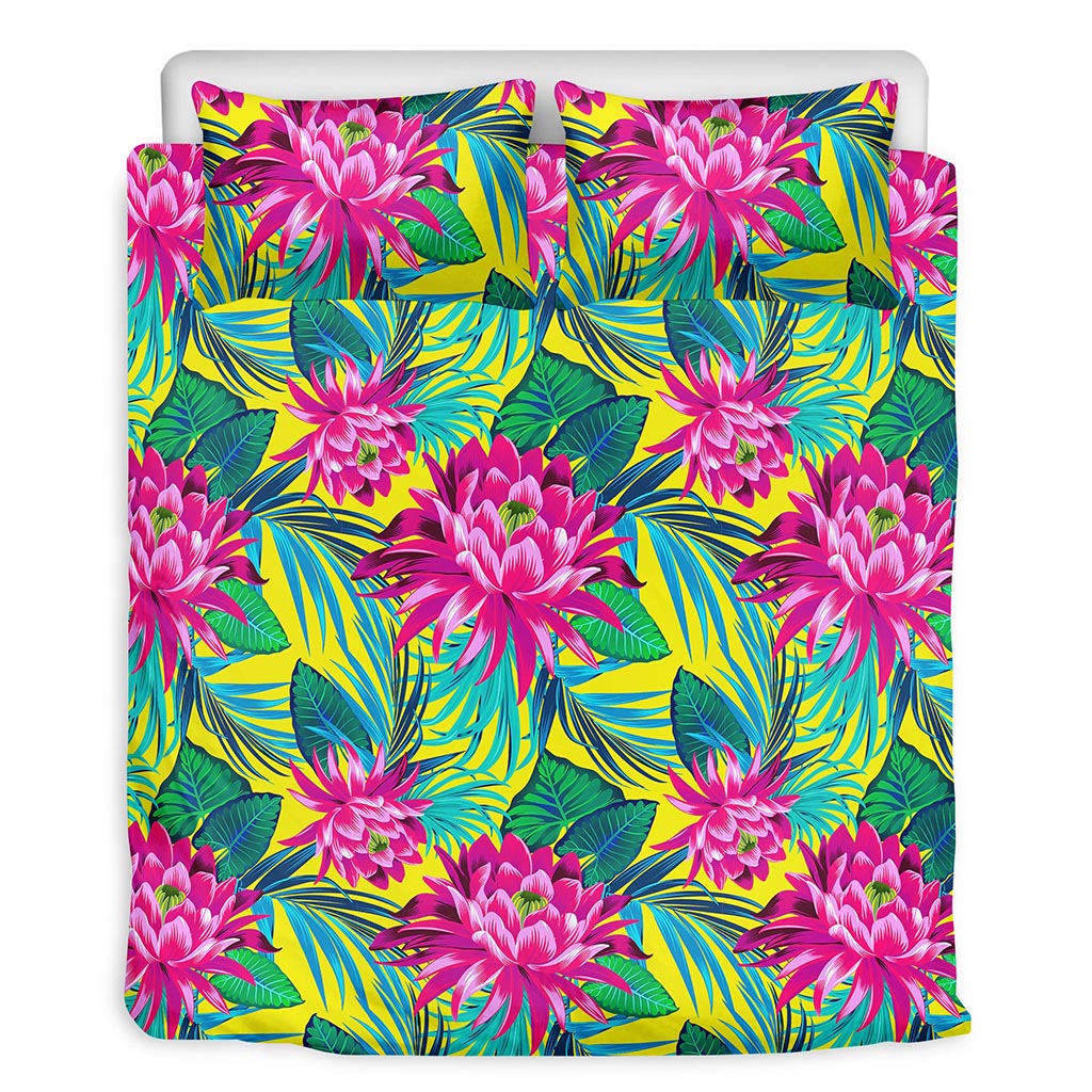 Tropical Lotus Pattern Print Duvet Cover Bedding Set