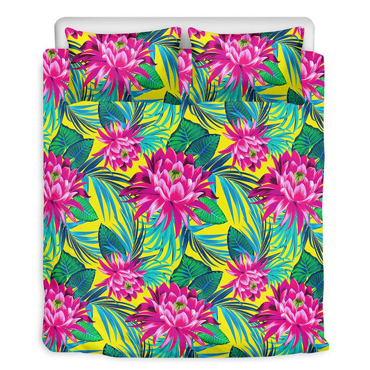 Tropical Lotus Pattern Print Duvet Cover Bedding Set