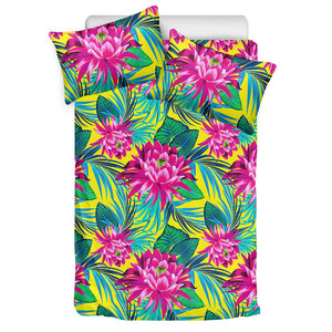Tropical Lotus Pattern Print Duvet Cover Bedding Set