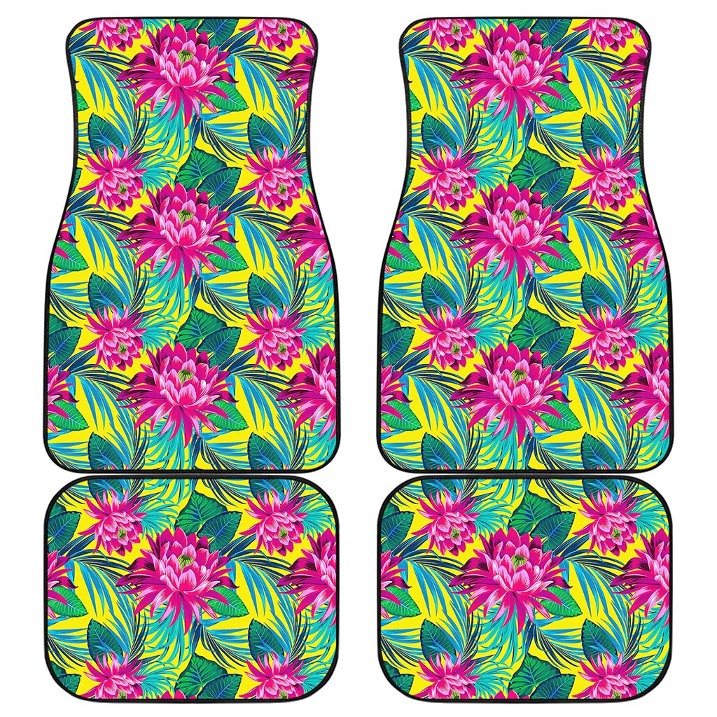 Tropical Lotus Pattern Print Front and Back Car Floor Mats