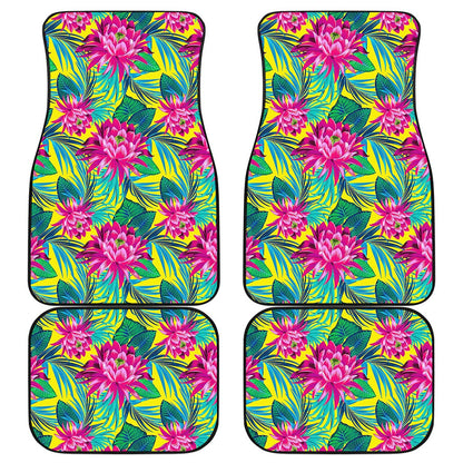 Tropical Lotus Pattern Print Front and Back Car Floor Mats