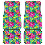Tropical Lotus Pattern Print Front and Back Car Floor Mats