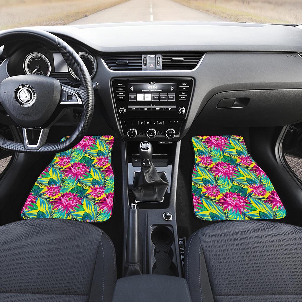 Tropical Lotus Pattern Print Front and Back Car Floor Mats