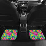 Tropical Lotus Pattern Print Front and Back Car Floor Mats