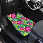 Tropical Lotus Pattern Print Front and Back Car Floor Mats