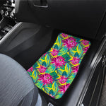Tropical Lotus Pattern Print Front and Back Car Floor Mats