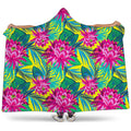 Tropical Lotus Pattern Print Hooded Blanket