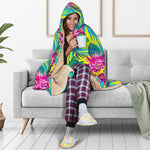 Tropical Lotus Pattern Print Hooded Blanket